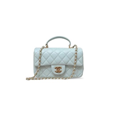 CHANEL MINI RECTANGULAR FLAP WITH TOP HANDLE LAMBSKIN LIGHT GOLD HARDWARE  (20*13*6cm)